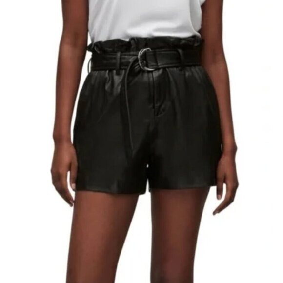 All Saints Pants - Allsaints NWT Erica Black Leather Paperbag Shorts